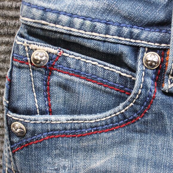 Rock Revival Shorts Women's 26 Blue Becky Cutoff Distressed Embroidered - Picture 4 of 7